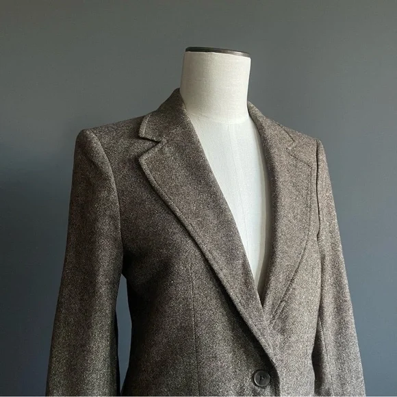Banana Republic Brown Tweed Wool Blend Blazer Jacket Tailored Size 0 - Picture 2 of 9